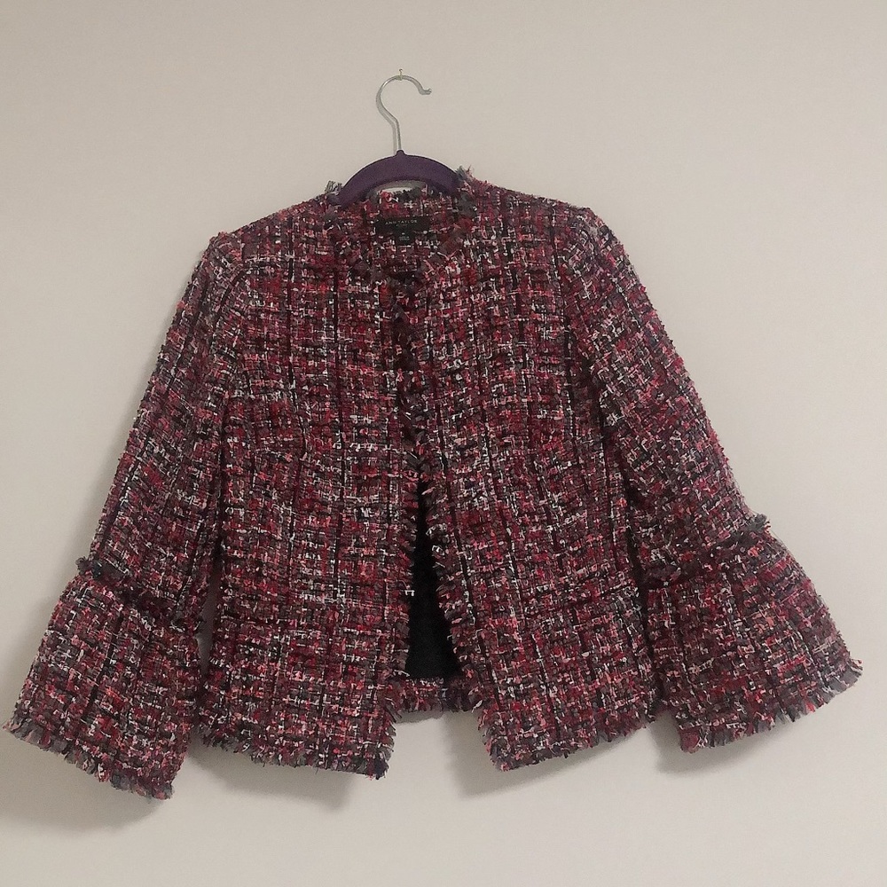 ANN TAYLOR Fringe Tweed Ruffle Cuff Jacket Blazer - Picture 13 of 15